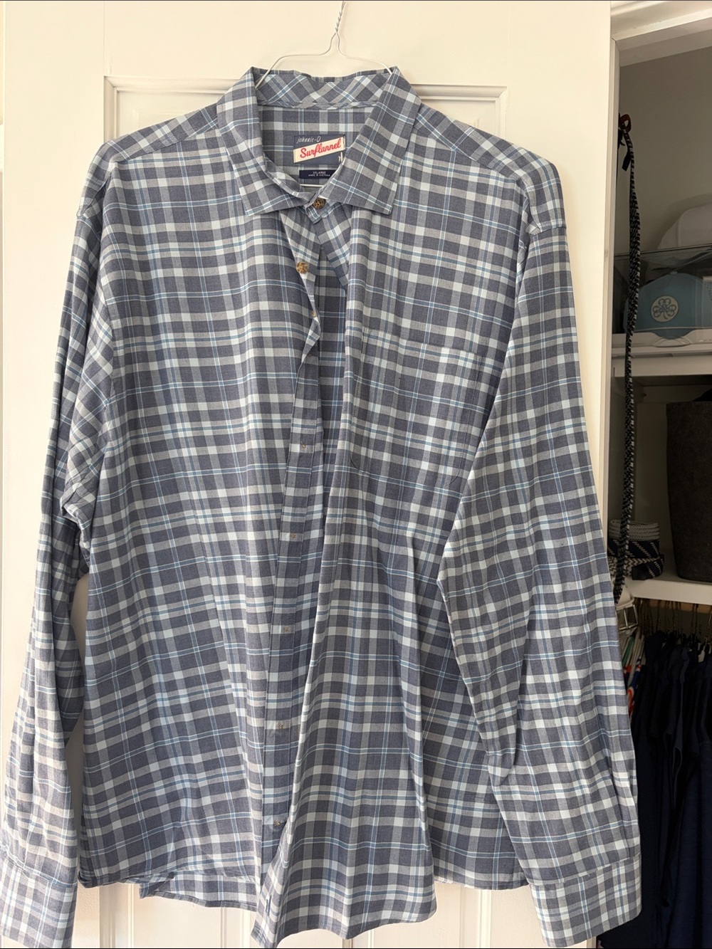 johnnie-O Light Blue and White Plaid Button-Down Shirt